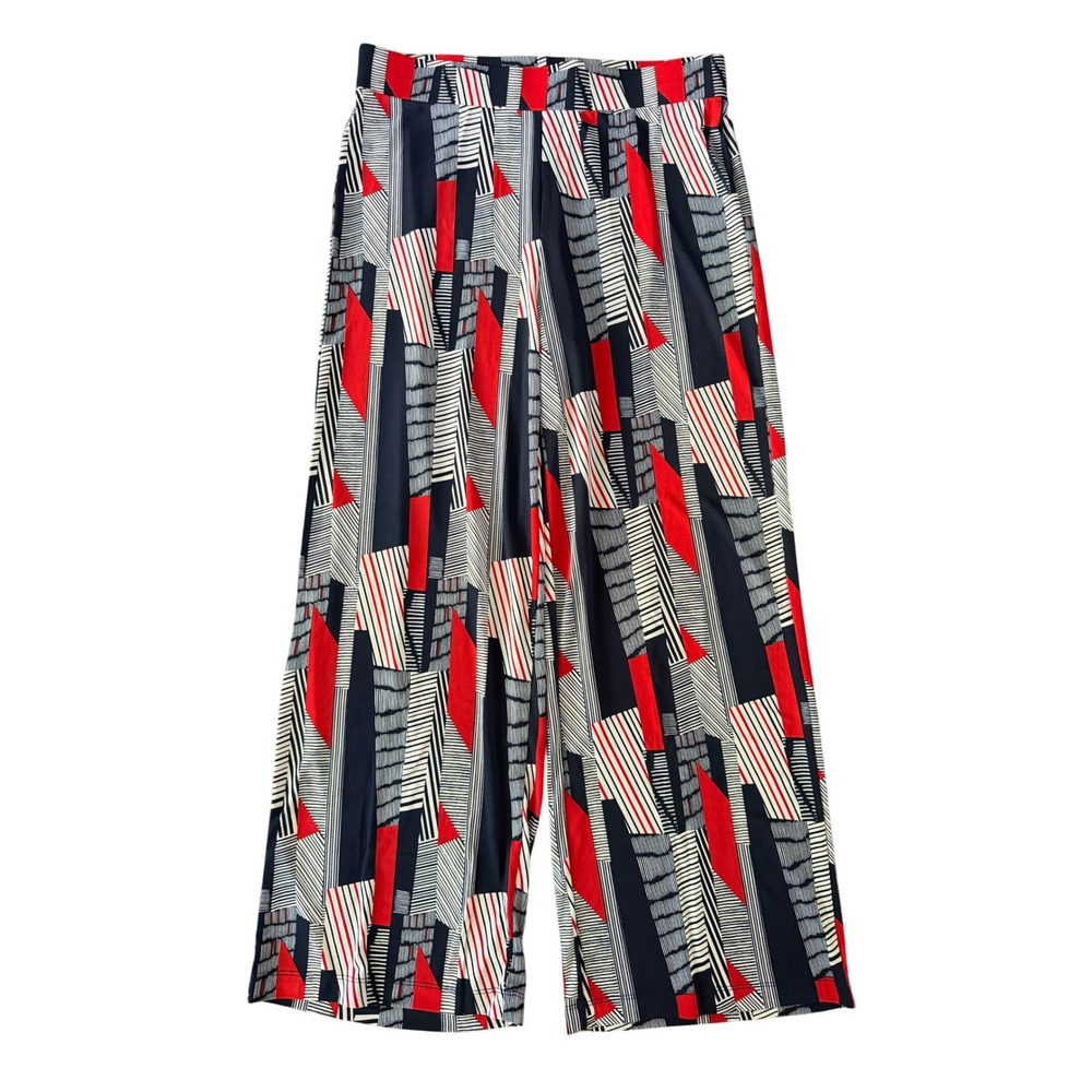 Roz & Ali Women's M Blue Red White Geometric Wide Leg Pull On Pants | SKU 1115